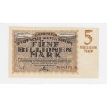 Banknote, German Notgeld, Karlsruhe five billion marks hyper-inflation note, 15 November, 1923 (