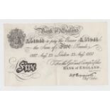 Banknote, Bank of England white £5 note, Peppiatt, 23 August, 1937, no B139 51941 (VF) (1)