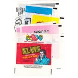 Trade card wrappers, a collection of 7 wrappers, all music related, Donruss (1) Elvis & Topps (6),