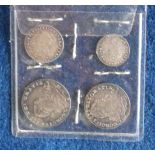 English Coins, Maundy set, 1800, four pence, three pence, two pence & penny in coin pocket (age