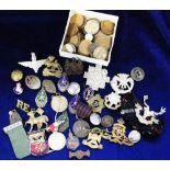 Badges/Coins etc, selection, 30+ badges, medallions etc, several military cap badges inc. Royal