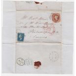 Postal History, P. Jones Collection, QV entire of 1854 to USA with 2d blue imperf (poor copy) and