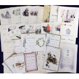 Ephemera, a collection of approx 40 menu cards, late 1800's to 1960's inc. Press Association