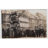 Postcards, a superb unidentified RP of hired bus with occupants ready to go to the Epsom Races, sold