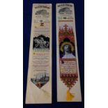 Stevengraphs, P Jones Collection, two bookmarks on original Thomas Stevens mounts, one showing