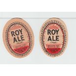 Beer labels, The Ulster Brewery Company Ltd, Belfast, Roy Ale, 2 v.o's (different) (vg)