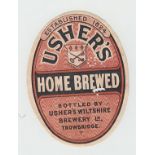 Beer label, Usher's Wiltshire Brewery Ld, Trowbridge, Home Brewed, v.o, (small hole under '
