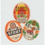 Beer labels, Ely Brewery Co Ltd, Cardiff, Druid's Ale, (slight thinning) Stout, Golden Gleam, v.o's,