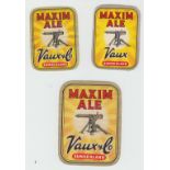 Beer labels, Vaux & Co, Sunderland, Maxim Ale, 3 labels, 2 duplicate, large vr 97mm & the two