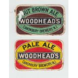 Beer labels, Woodhead's, Canonbury Brewery, N1, two scarce labels for Pale Ale & Nut Brown Ale (