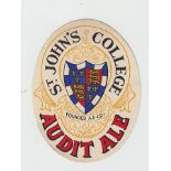 Beer label, Lacon's, Yarmouth, St John's College, Audit Ale, v.o, 95mm, (gd/vg)