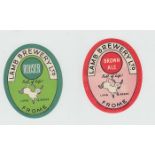 Beer labels, Lamb Brewery Ltd, Frome, 2 v.o's, one for Rouser, the other Brown Ale, (hinge marks