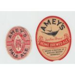 Beer labels, Amey's, Petersfield, Home Brewed Ale (fair) & Pale Ale, v.o's (tatty)
