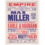 Theatre entertainment lobby posters, Nottingham Empire, a collection of 9, 1950's lobby adverts, all