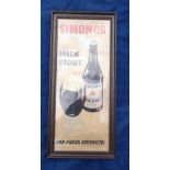 Breweriana, H. & G. Simonds, Reading, original watercolour artwork advertisement for 'Simonds Milk