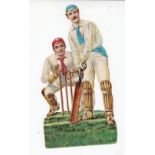 Trade card, Cricket, large, anonymous, die-cut card, circa 1900, showing batsman & wicketkeeper