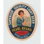 Beer label, Pearl brand oval label, 75mm, brewed and bottled in Scotland, (scarce) (vg)