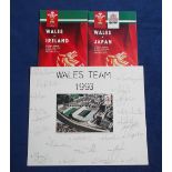 Rugby Autographs, Wales v Japan programme 16 Oct 93 signed to player information pages by 31 players