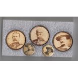Trade issues, Anon, 5 Boer War Pin Badges, Kitchener, Roberts, & 3 different Baden-Powell badges,