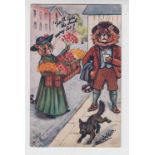 Postcard, Louis Wain, cats, 'Taking the Waters' Series 1, no 8612, Tuck published (minimal light