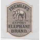 Beer label, Fremlin Bros, Export Elephant Brand, grey coloured, very scarce, (hinge mark to back,
