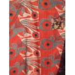 Textiles, a vintage, Kantha Indian quilt, two colour reversible designs, one side coral, black &