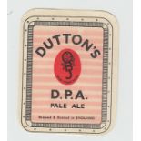 Beer label, Dutton's, D.P.A. Pale Ale, (v.r), background with thicker pink lines, (sl hinge mark