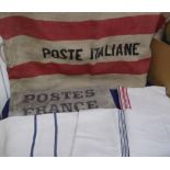 Textiles, selection of linen sacks including a vintage, printed, Italian Postal Service sack (gd), a