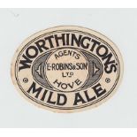 Beer label, Worthington's, for E Robins & Son, Ltd, Hove, horizontal oval, (foxing) (1)