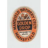 Beer label, Pre 1939 Mansfield Brewery Co Ltd, Mansfield, Golden Drop, (v.o) (cut at bottom o/w