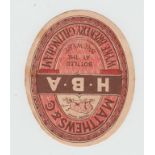 Beer label, Matthews & Co, Gillingham, H.B.A, (v.o) 85mm high, (sl staining) (1)