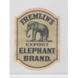 Beer label, Fremlin Bros, Export Elephant Brand, green coloured, very scarce, (hinge mark to back,