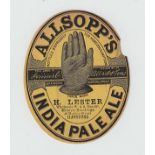 Beer label, Allsopp's, pre 1900 label, Samuel Allsopp for H Lester, Llandudno, India Pale Ale, v.