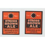 Beer labels, Beard & Co Lewes, Strong Brown Ale, 2 different one pre Ltd and Ltd, v.r's, (2) (gd/