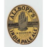 Beer label, Allsopp's pre 1900 label, India Pale Ale, for home consumption, W Robinson & Co,