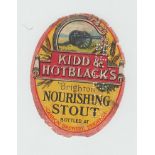 Beer label, Kidd and Hotblack's, Brighton, Nourishing Stout, date stamped 29/12/1928, v.o (worn) (1)