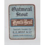 Beer label, George Beer & Rigden, 'Kent's Best', Oatmeal Stout label brewed for R E West & Co, Downs