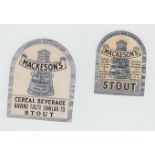 Beer labels, Whitbread & Co, Mackeson's Stout, two different tombstone labels, 71mm & 90mm high, 6.4