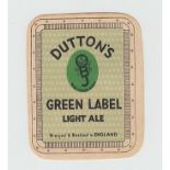 Beer label, Dutton's Green Label Light Ale, (v.r), background with thinner green lines, (sl hinge