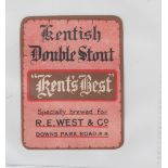 Beer label, George Beer & Rigden, 'Kent's Best', Kentish Double Stout label brewed for R E West &