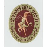 Beer label, Stern's Milk Stout, 'Snake Charmer', (v.o) 93mm high, (hinge to back o/w vg)