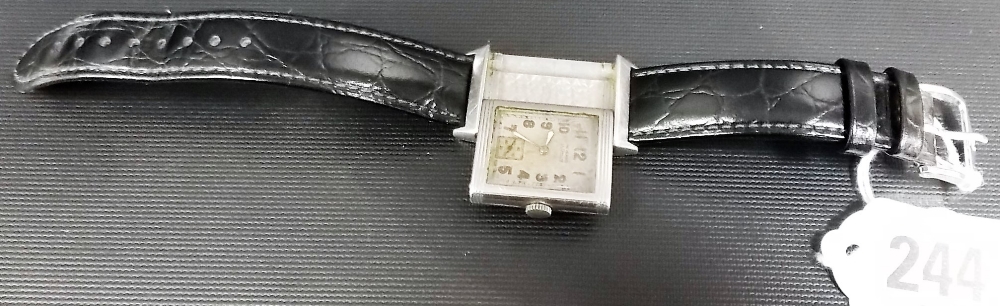 Rare 1930's Jaeger -LeCoultre Reverso stainless steel wristwatch, the silvered dial with Arabic