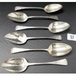 Set of six Old English pattern dessert spoons, maker B.D., London 1829, weight 6oz approx.