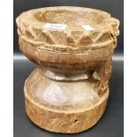 Rustic carved wood font, possibly Scandinavian, carved from one piece of wood, height 8'