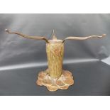 Art Nouveau bronze table lamp the stem modelled with reeds over the circular base cast with