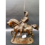 Bronze model of a knight with sword on horseback, Width 10.5'