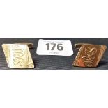 Pair of 1960's 9ct gold cufflinks of lozenge shape, textured and with a monogram SRW, weight 10.2g