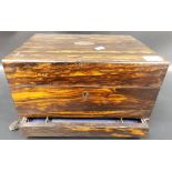 19th Century coromandel wood jewelry box, the hinged lid with an interior mirror revealing a pull-