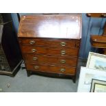 19th Century mahogany inlaid bureau, the fall front with oval central inlay and cross banding hinged