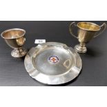 Silver circular ashtray with central enamel boss 'Colne Golf Club, Birmingham 1929', weight 4.25oz